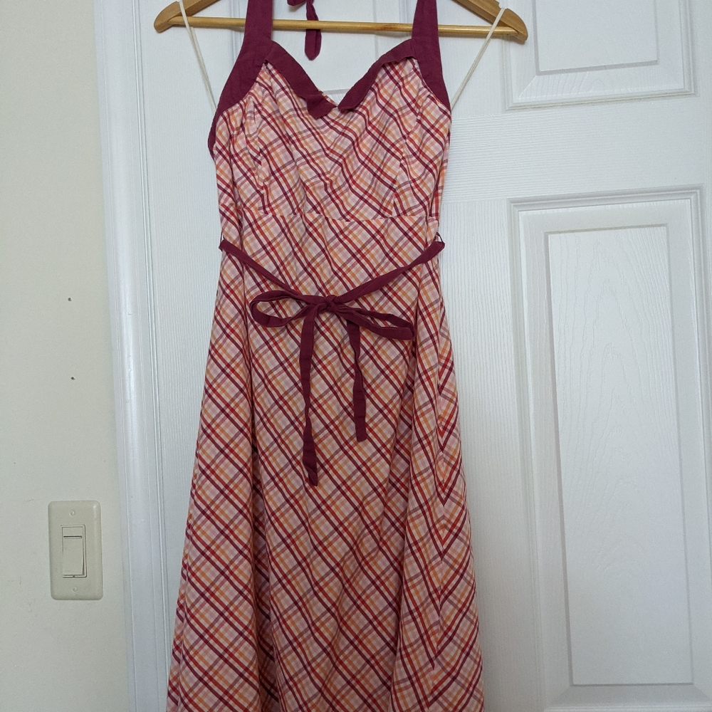 Maternity plaid halter dress